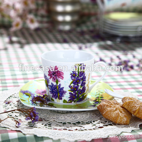80CC Elegant Hyper White Porcelain Espresso Cup with Square Saucer